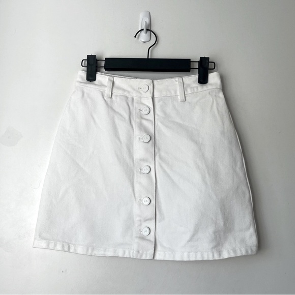 Lazy Oaf White Denim Button Front Mini Skirt UK 6 / US 2 XS - Picture 1 of 4